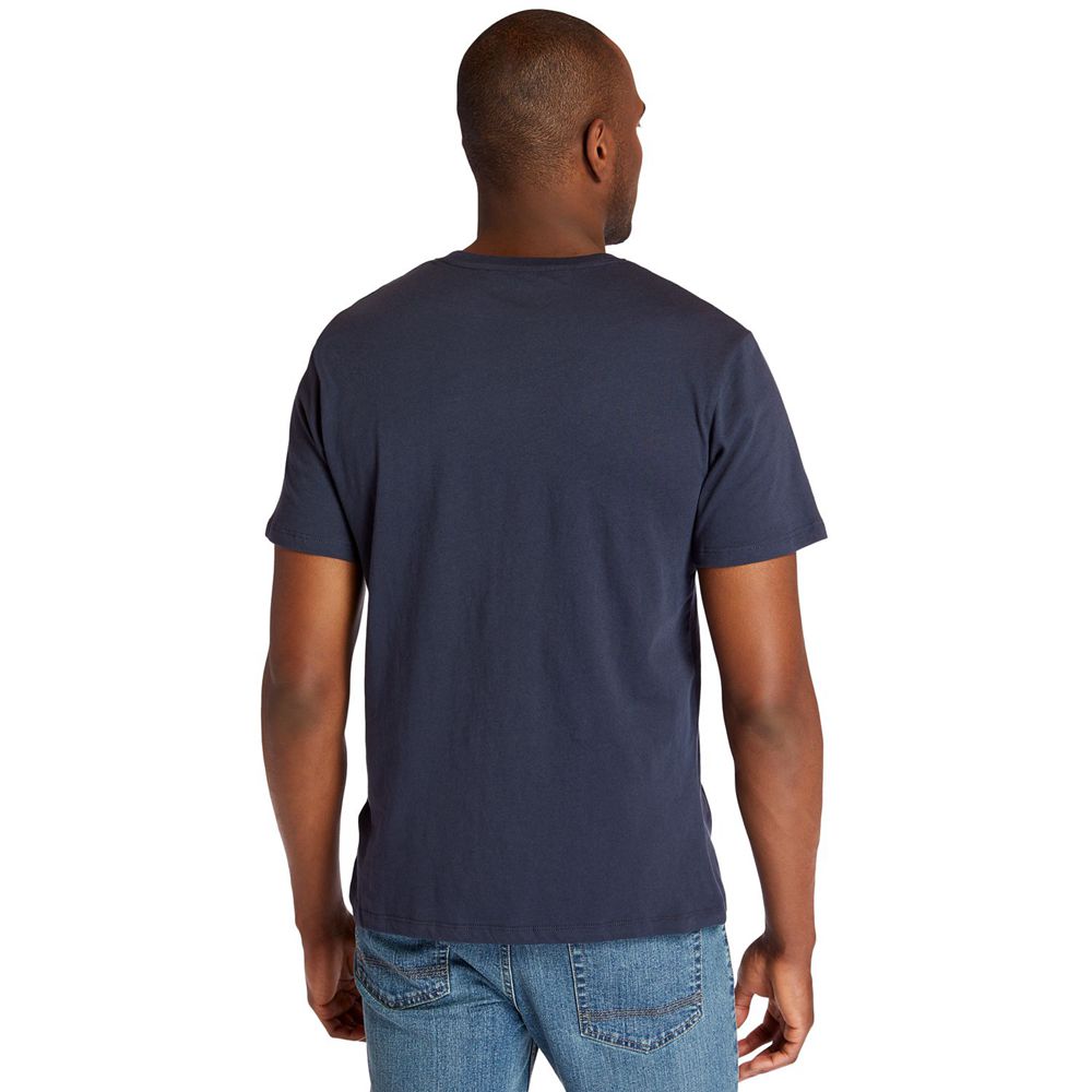 Timberland Mens T-Shirts Embroidered Logo - Navy - India CO8950147